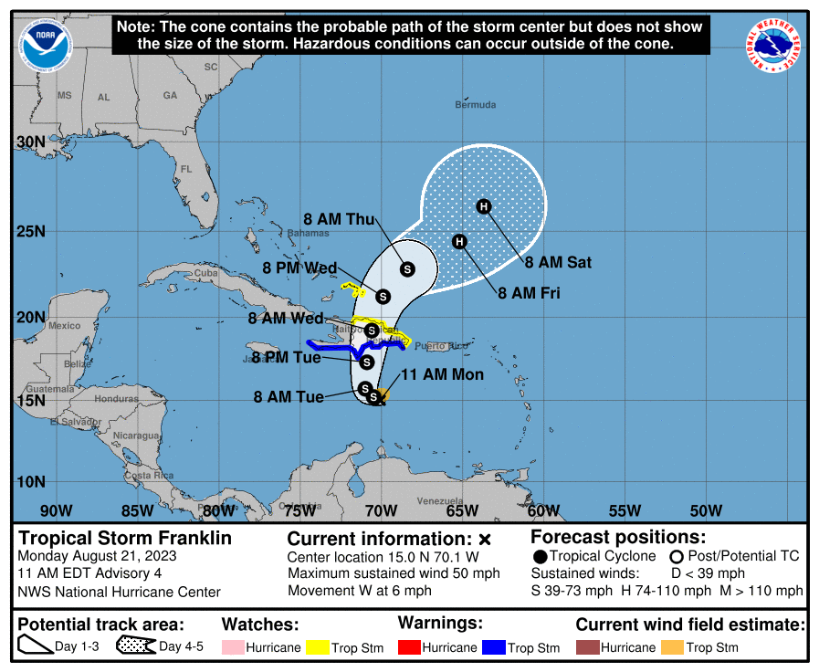 Como de trayectoria de la Tormenta Tropical Franklin