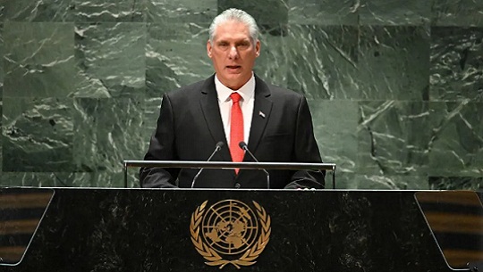 El presidente de Cuba, Miguel Díaz-Canel, exhortó este martes a los asistentes a la Asamblea General de la ONU, en Nueva York, a “un nuevo y más justo contrato global”.