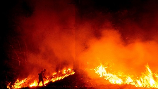🎧 Incendio forestal obliga a huir de las casas en Los Ángeles