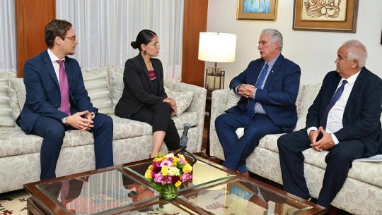 Presidente de Cuba se reunió con secretaria general de partido Morena