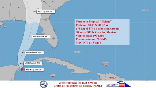 Helene próximo al canal de Yucatán
