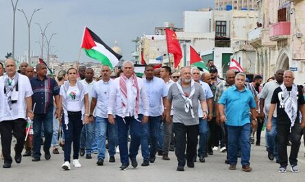 Presidente de Cuba encabeza marcha por Palestina en La Habana