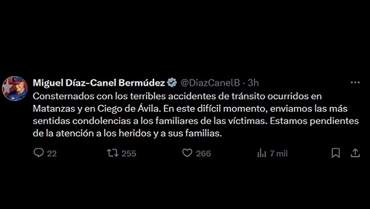 Lamenta Díaz-Canel accidentes de tránsitos de este fin de semana