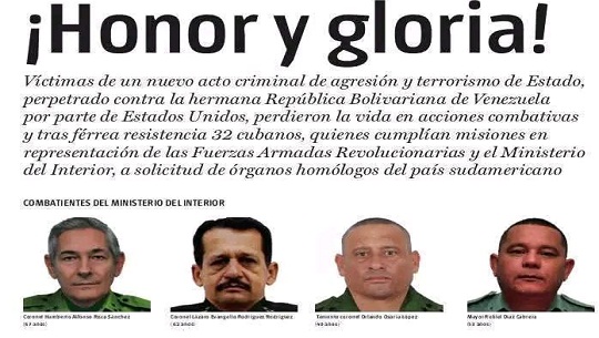 Cuba honra a 32 combatientes caídos en agresión contra Venezuela